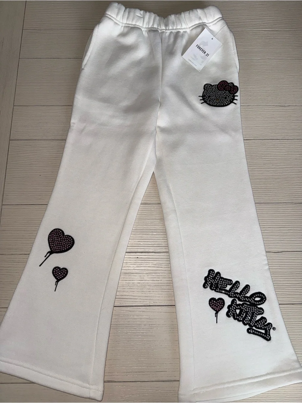 Forever 21 White Hello Kitty Crystal-Accent Hoodie & Pants Set